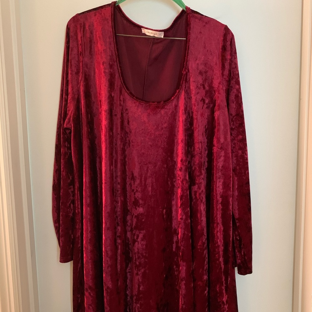 Long sleeve red velvet tunic swing dress, 2x